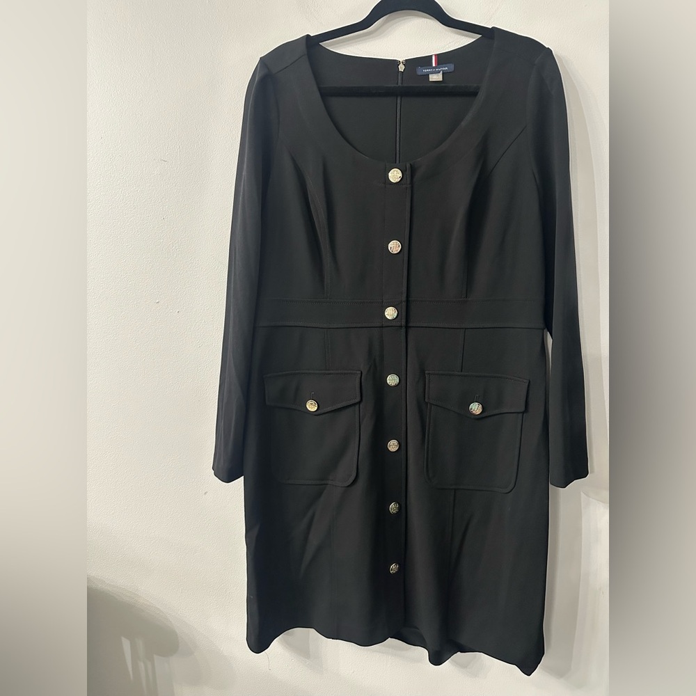 Tommy Hilfiger Black Long Sleeve Dress with Button Accents